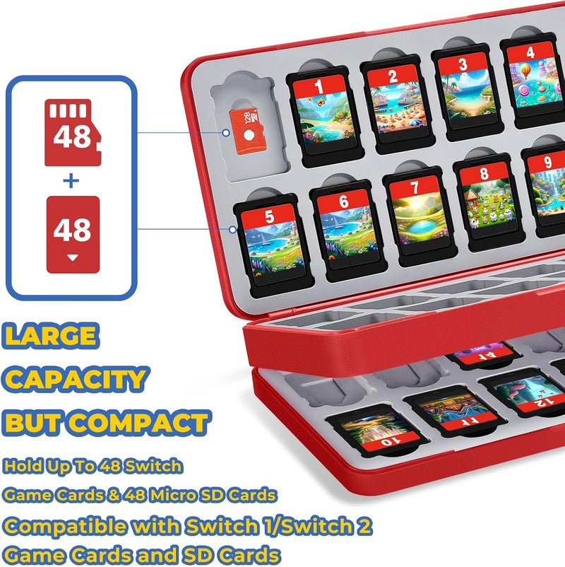 FUNLAB Switch 2 Game Case Compatible with Nintendo Switch 2/1 & Micro SD Cards, Switch Game Holder Cartridge Case with 48 Game-Card Storage - Red - Image 2